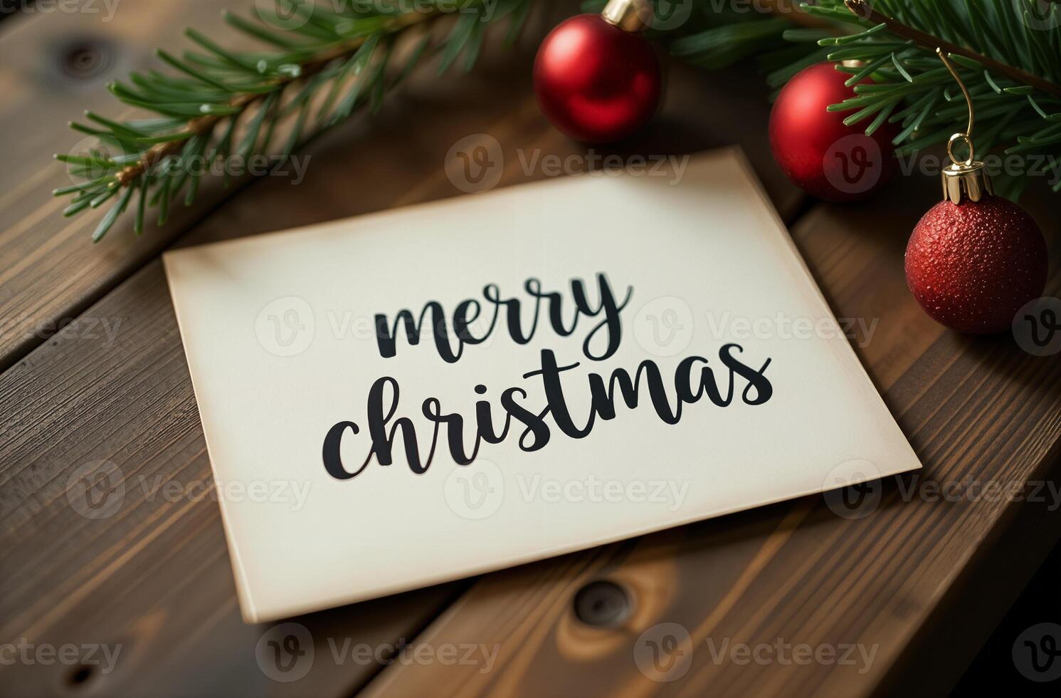 Merry Christmas sightly Greeting Card wooden Background, New Year Greeting photo