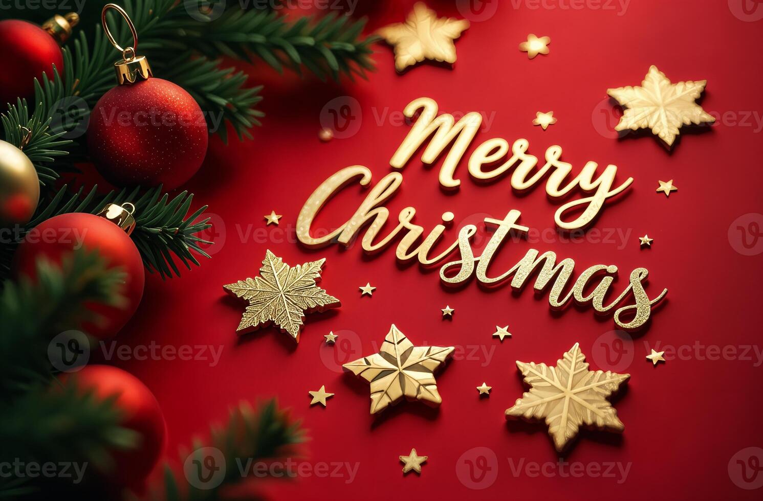 Merry Christmas Greeting Card on sightly red Background, New Year Greeting photo