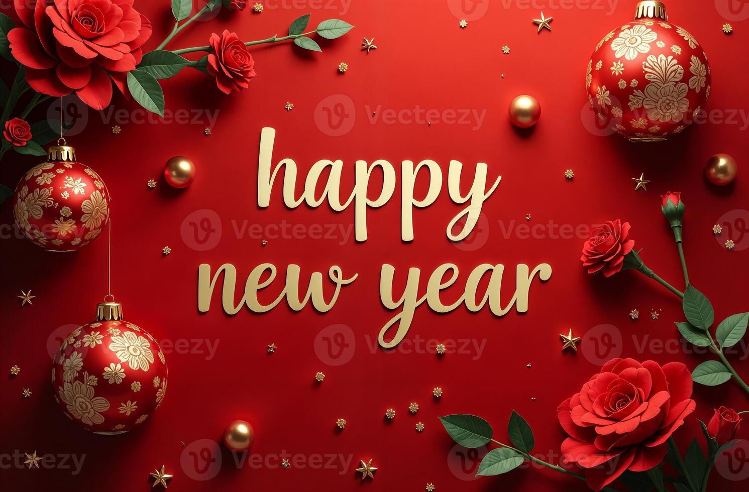 Happy New Year sightly Greeting Card on red Background, Christmas Greeting photo