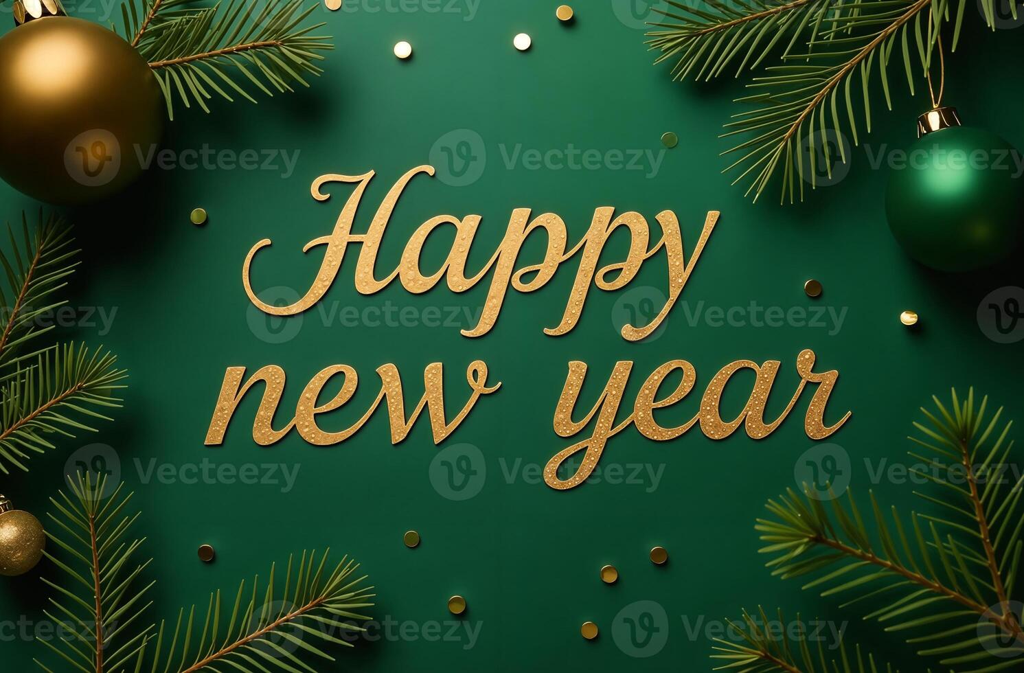 Happy New Year sightly Greeting Card on Green Background, Christmas Greeting photo
