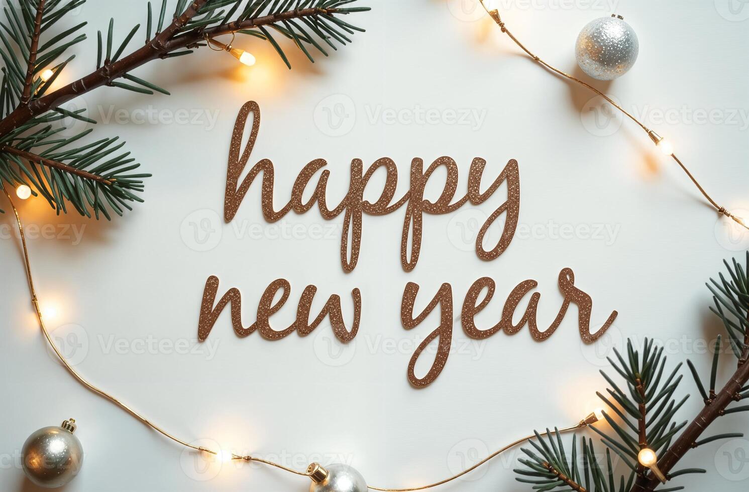 Happy New Year Greeting sightly Card white Background, Christmas Greeting photo