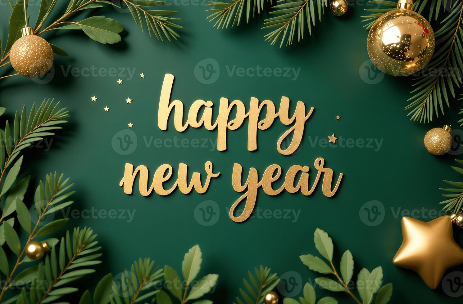 Happy New Year Greeting sightly Card on Green Background, Christmas Greeting photo