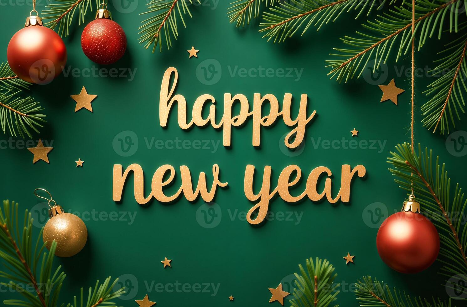 Happy sightly New Year Greeting Card on Green Background, Christmas Greeting photo