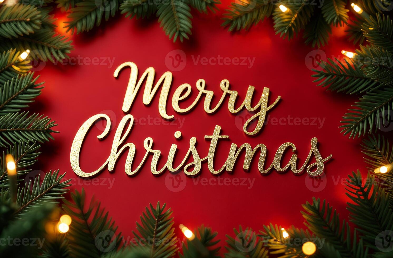 Merry Christmas Greeting Card sightly on red Background, New Year Greeting photo
