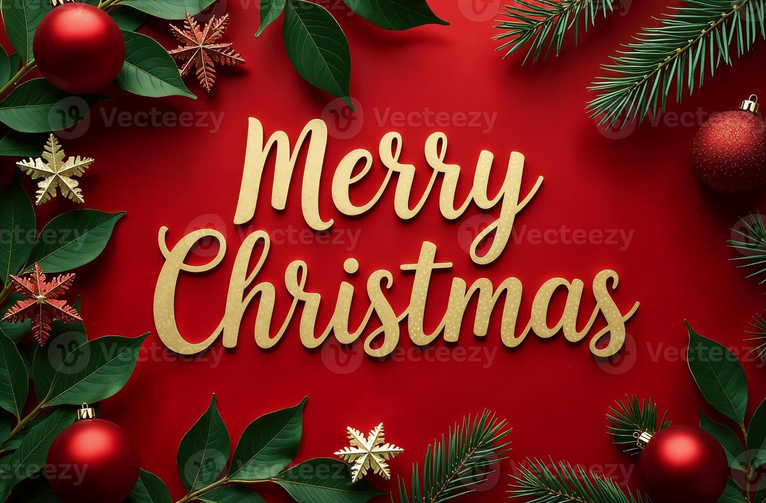Merry Christmas Greeting sightly Card on red Background, New Year Greeting photo