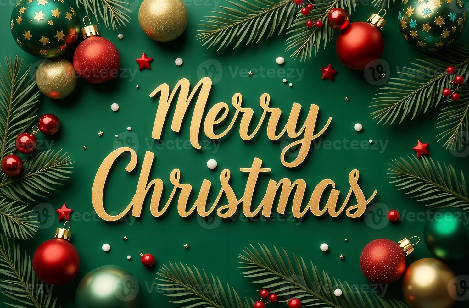 Merry Christmas Greeting sightly Card Green Background, New Year Greeting photo