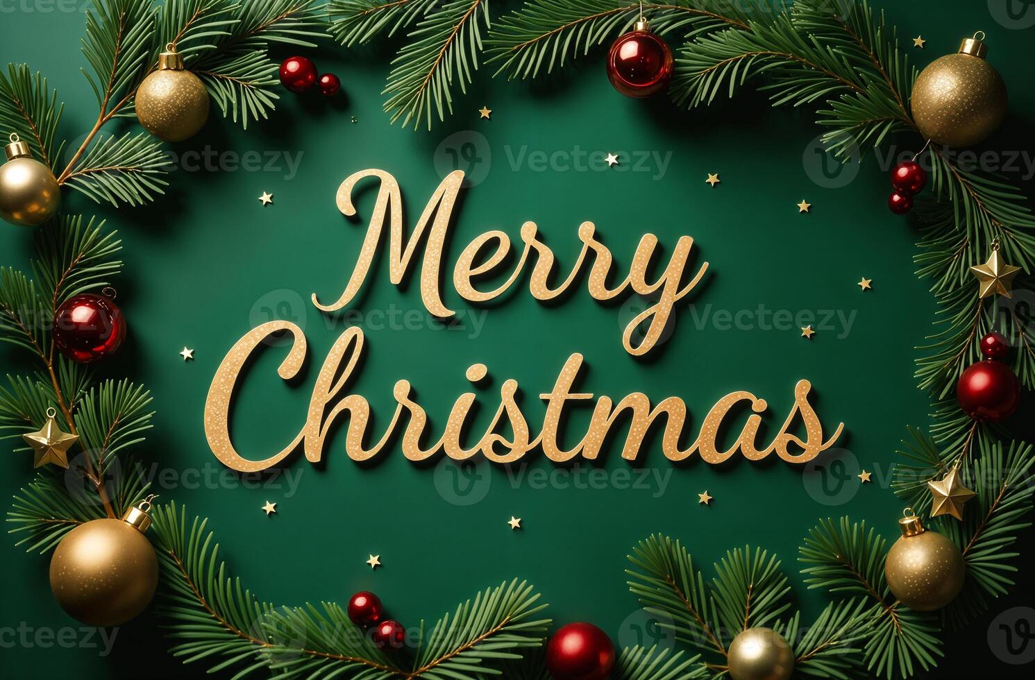 Merry Christmas sightly Greeting Card Green Background, New Year Greeting photo