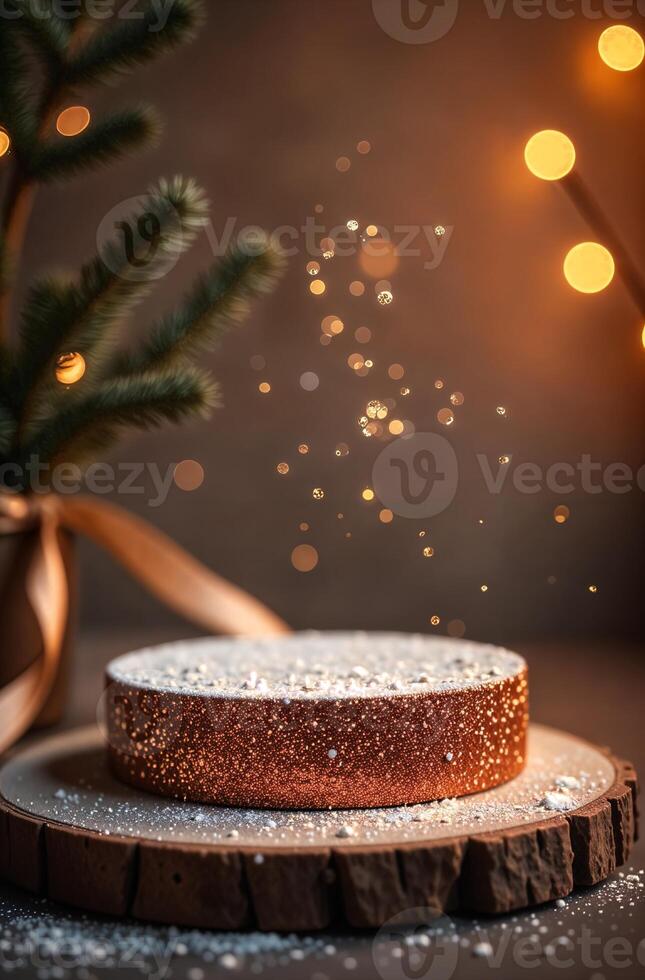 Product Presentation Podium Background table and Christmas Tree, New Year Stand, nice Space for Product photo