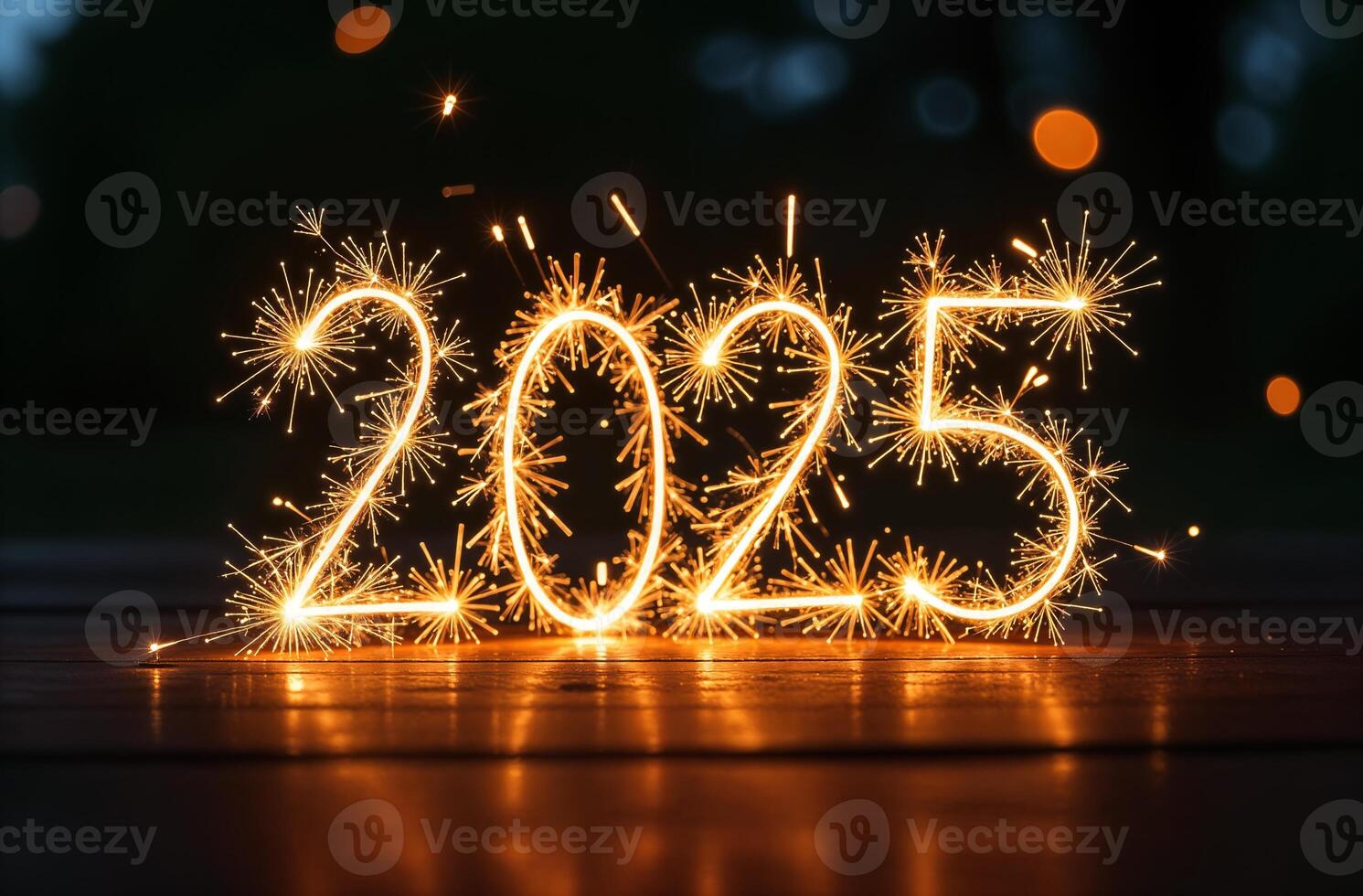 Sparkler in the Cute form of the number 2025, glowing Christmas fireworks photo