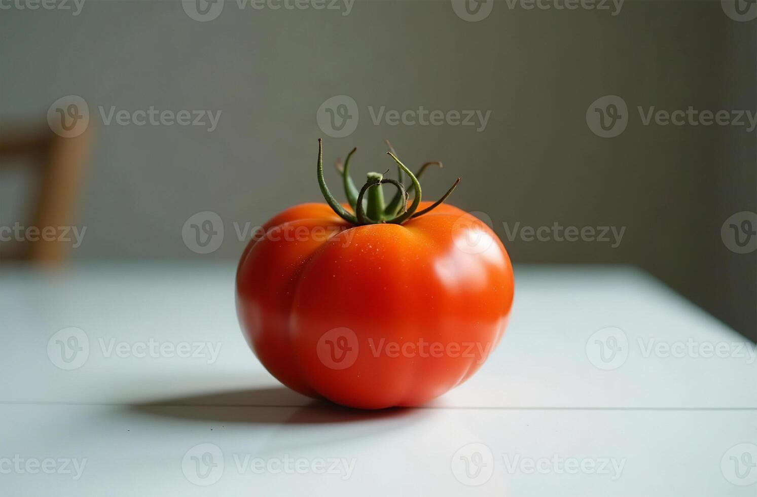 Tomato tasty on table, close-up of fresh vegetable, bright kitchen photo