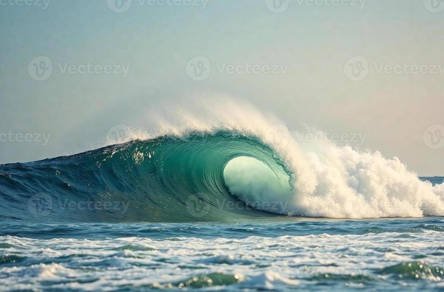 Blue ocean wave, handsome white sea foam, storm, seascape, blue depth photo