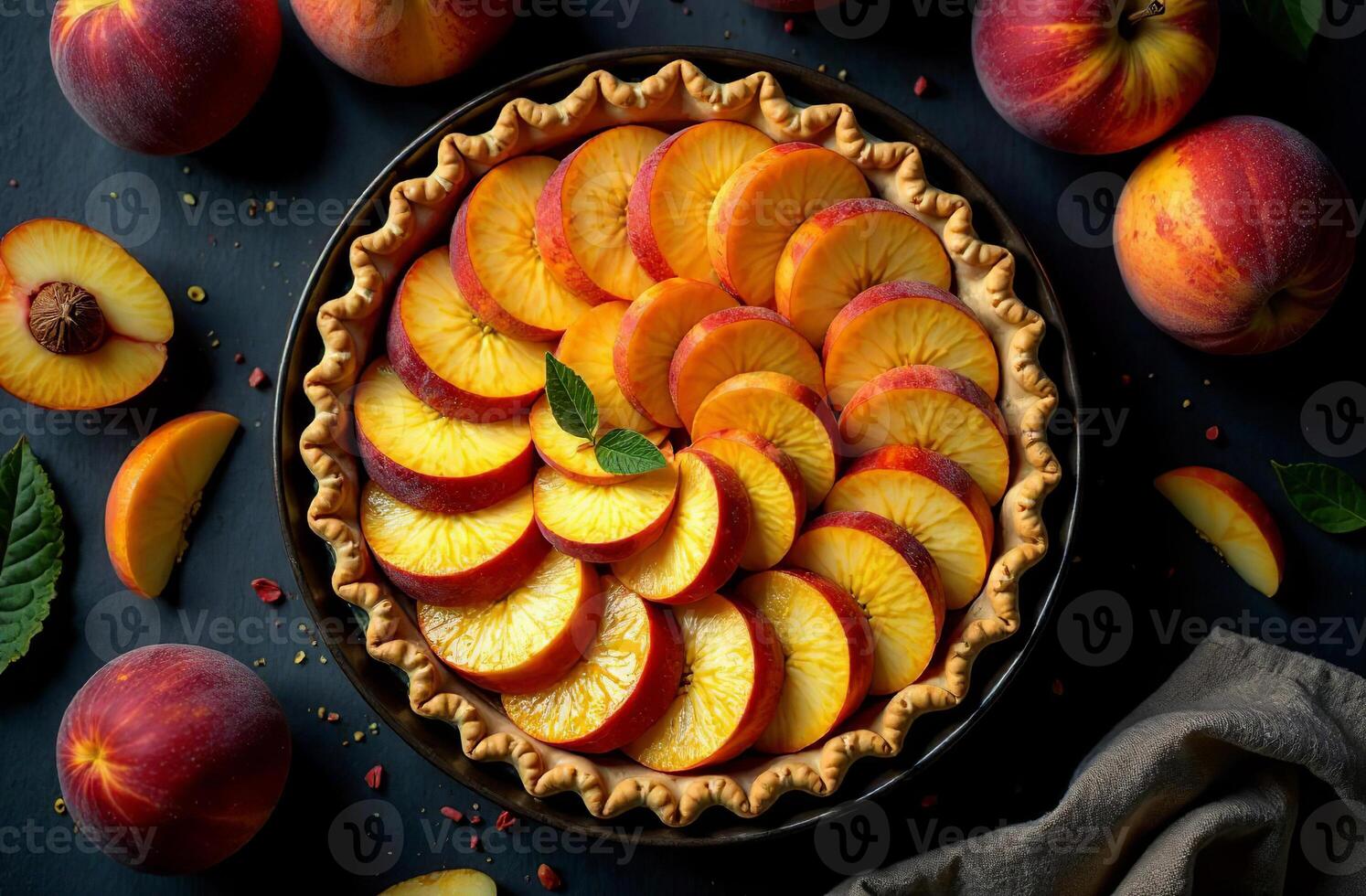 Whole Fruit peach sweet Cake, Dessert Photo for Bakery Restaurant