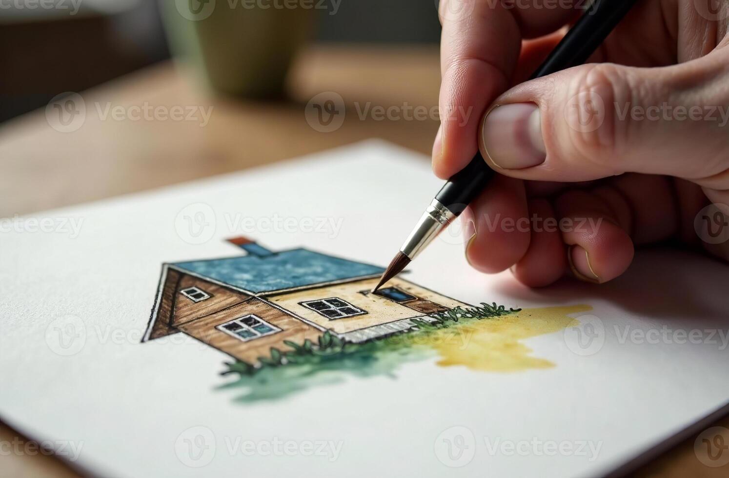 Hand hold brush and draw house, parlour art tool for hobby of drawing photo