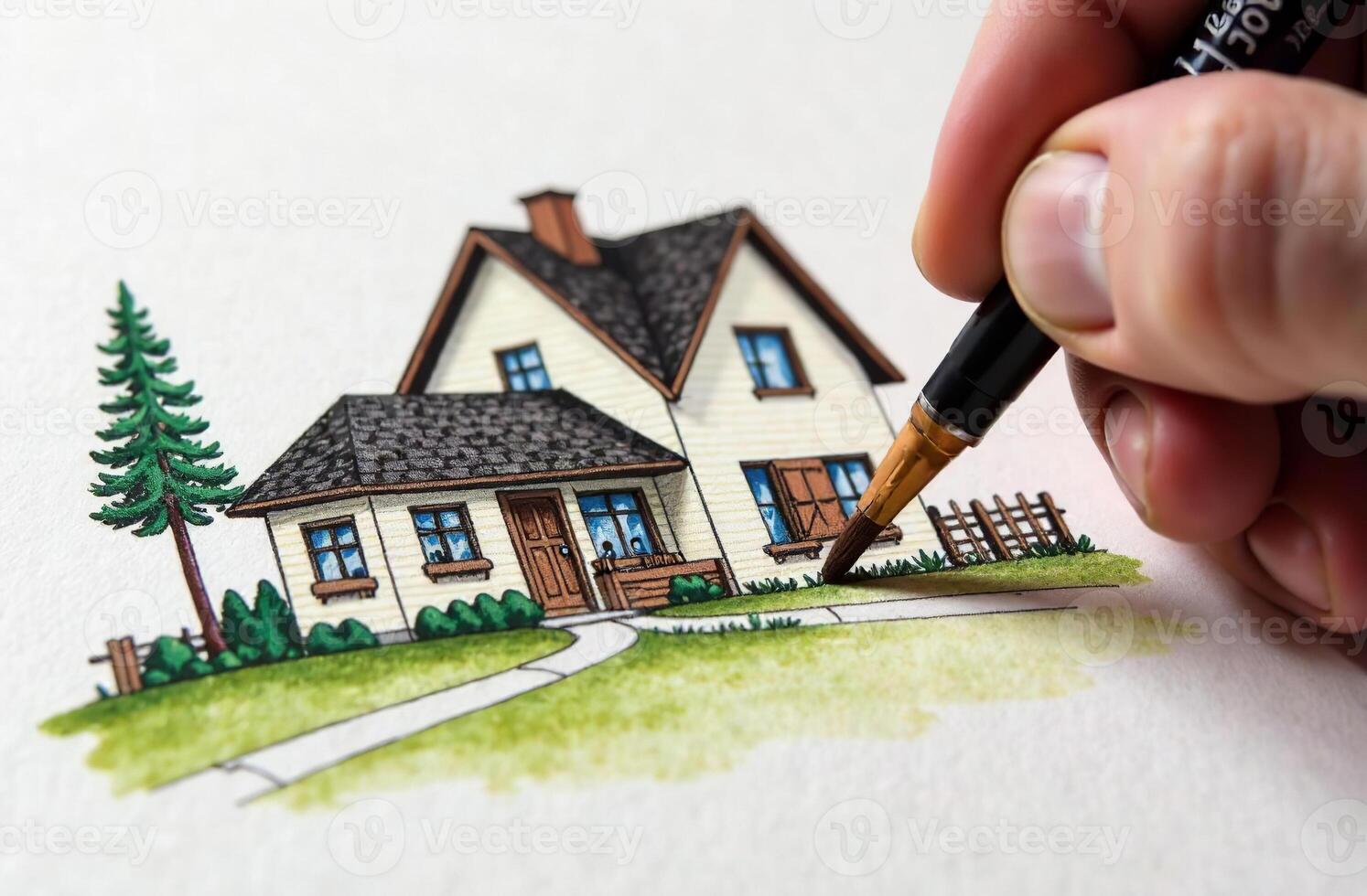 Hand hold brush and draw house parlour, art tool for hobby of drawing photo