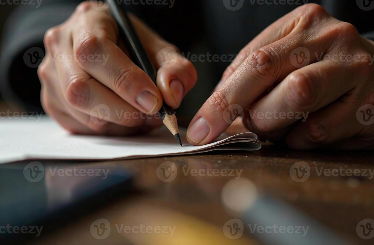 Hand hold pencil and draw pattern, art tool cabinet hobby of drawing photo