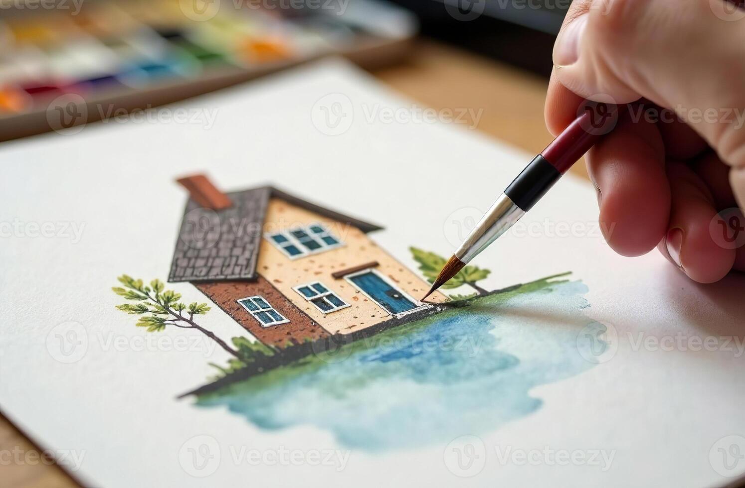 Hand hold parlour brush and draw house, art tool for hobby of drawing photo