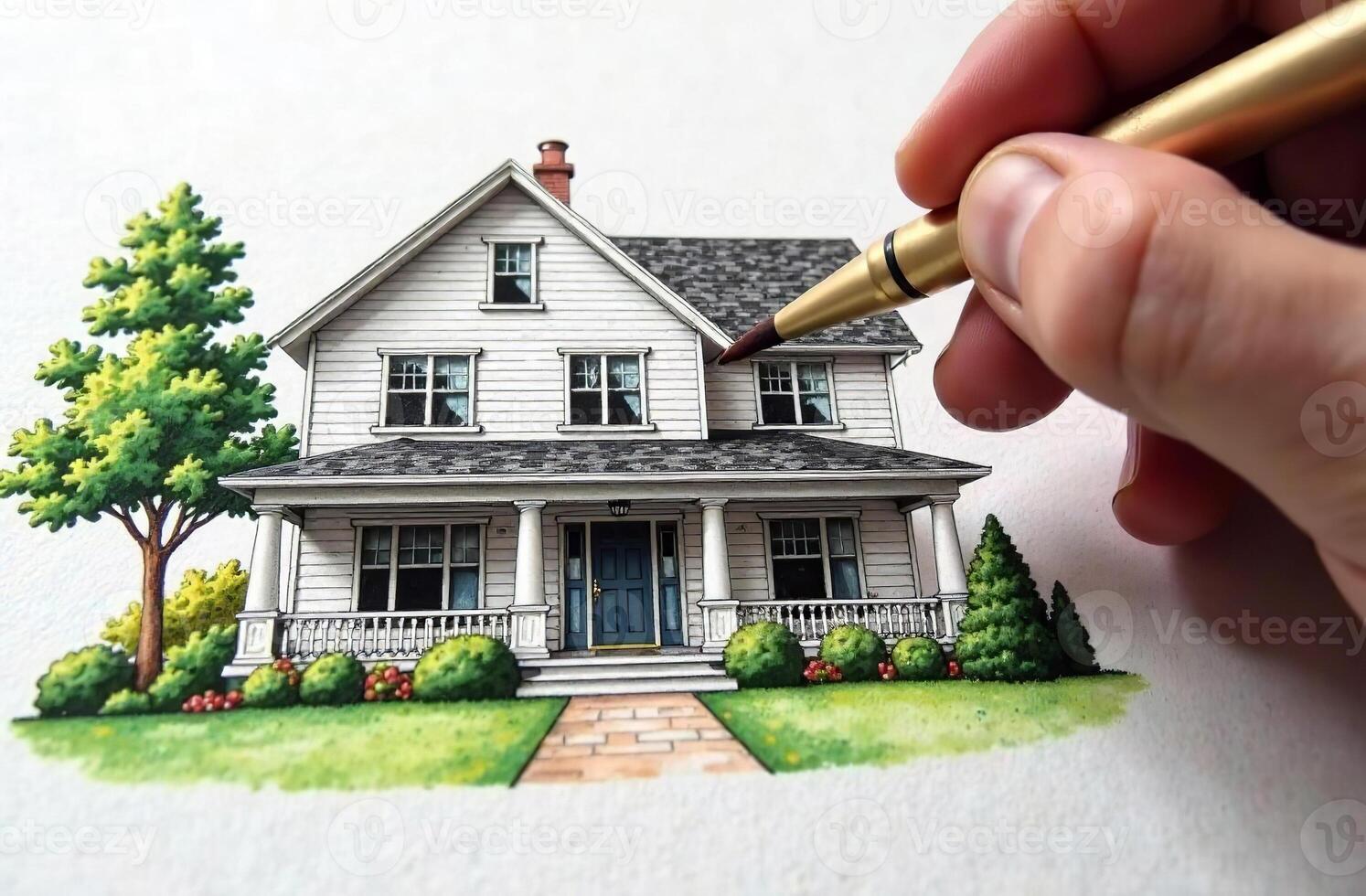 Hand parlour hold brush and draw house, art tool for hobby of drawing photo
