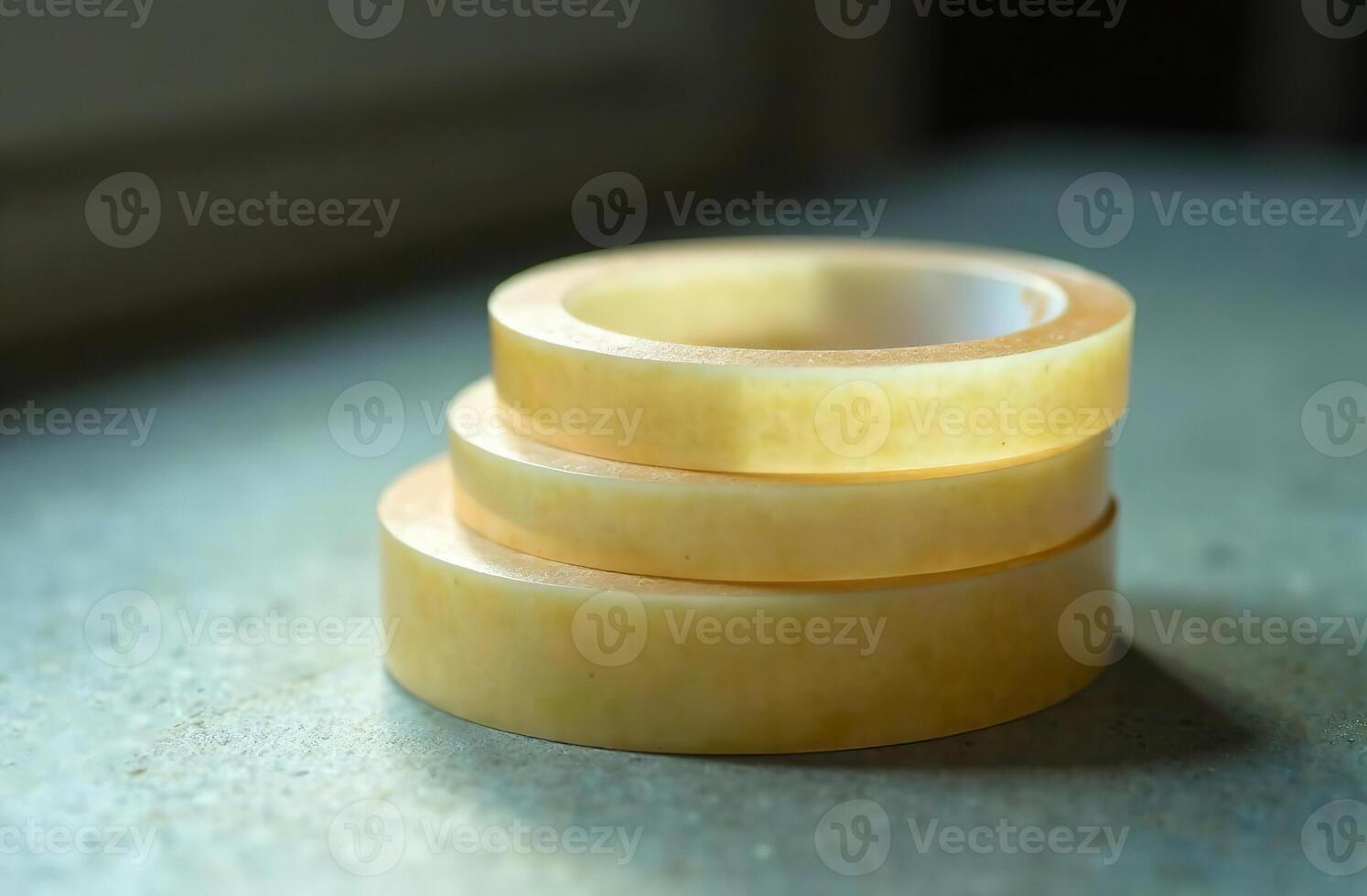 Adhesive transparent tape packaging, workplace desk in office photo
