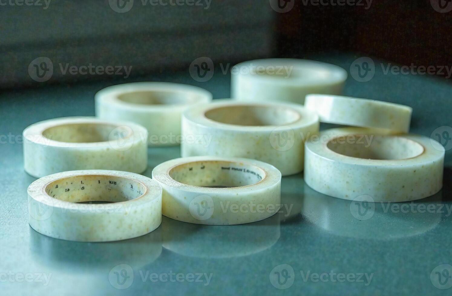 Adhesive cabinet transparent tape for packaging, workplace desk in office photo