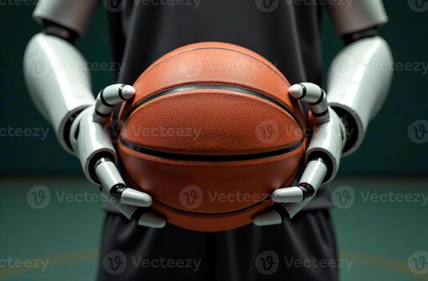 Robot player brainy artificial intelligence hold basketball ball in hand photo