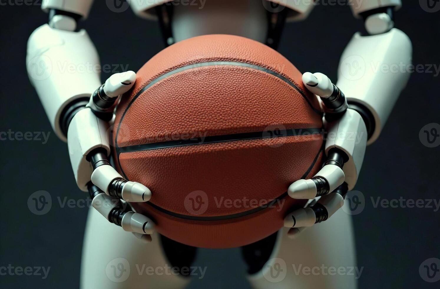 Robot player artificial brainy intelligence hold basketball ball in hand photo
