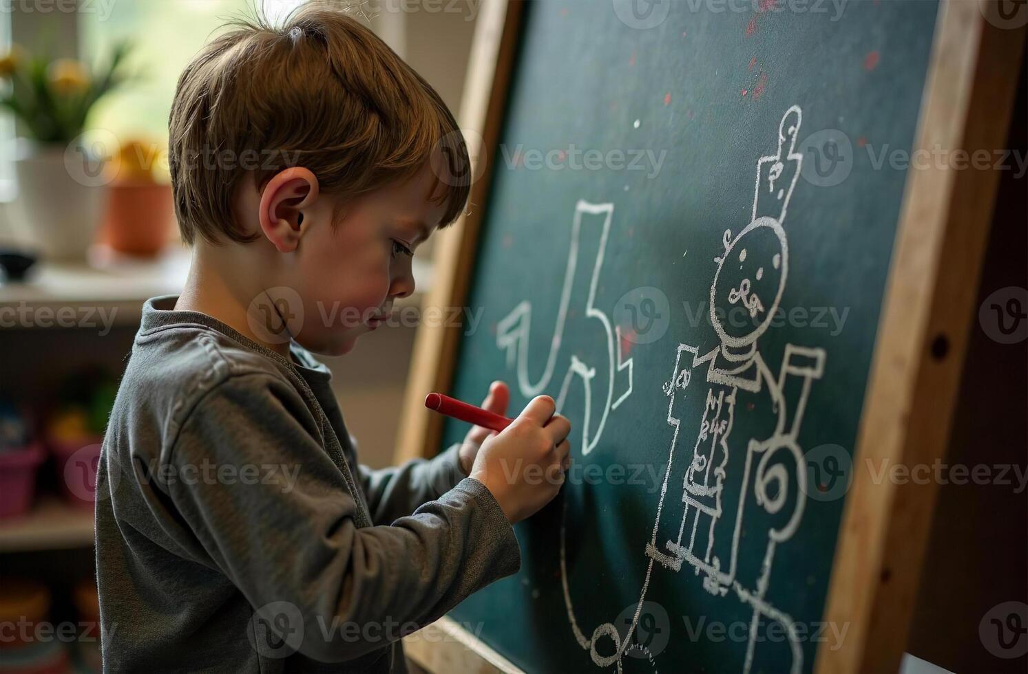 Kids Toy Drawing Board In Playroom, Child writes picture cool photo