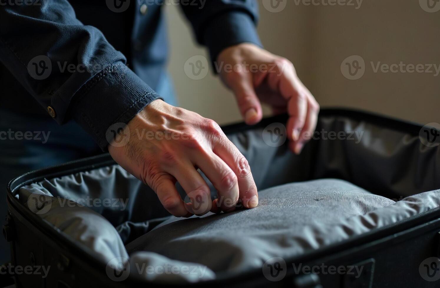 Person pack suitcase for trip clothes are in the luggage photo