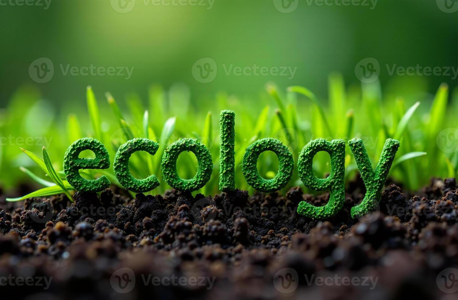 Inscription Ecology ground grass eco sprout. Environmental protection photo