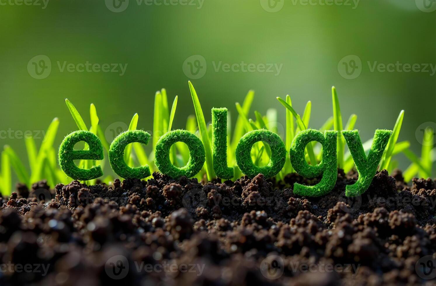 Inscription Ecology ground eco grass sprout. Environmental protection photo