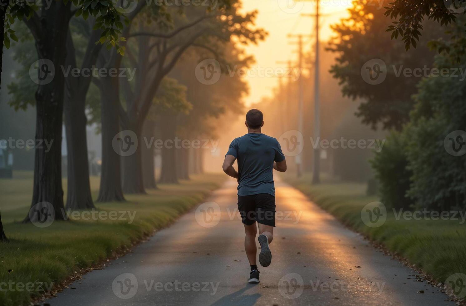 Man running in park, jogging athlete doing sports outside photo