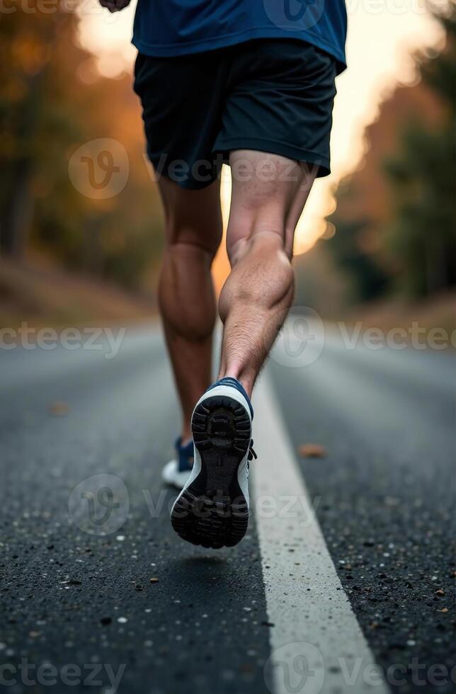 Man running park, jogging athlete doing sports outside photo