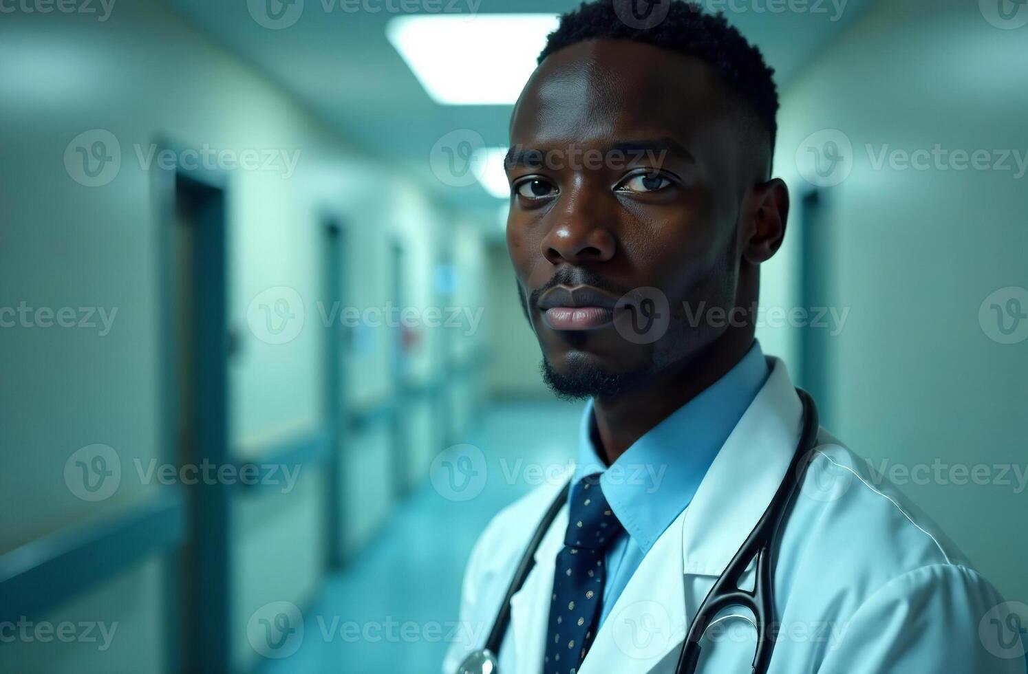 Portrait man Doctor cultured Background of corridor hallway in Hospital photo