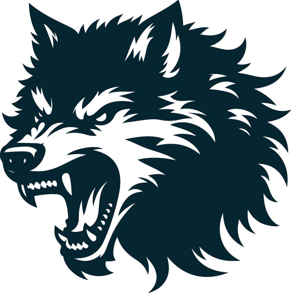 The wolf head is shown in black and white vector