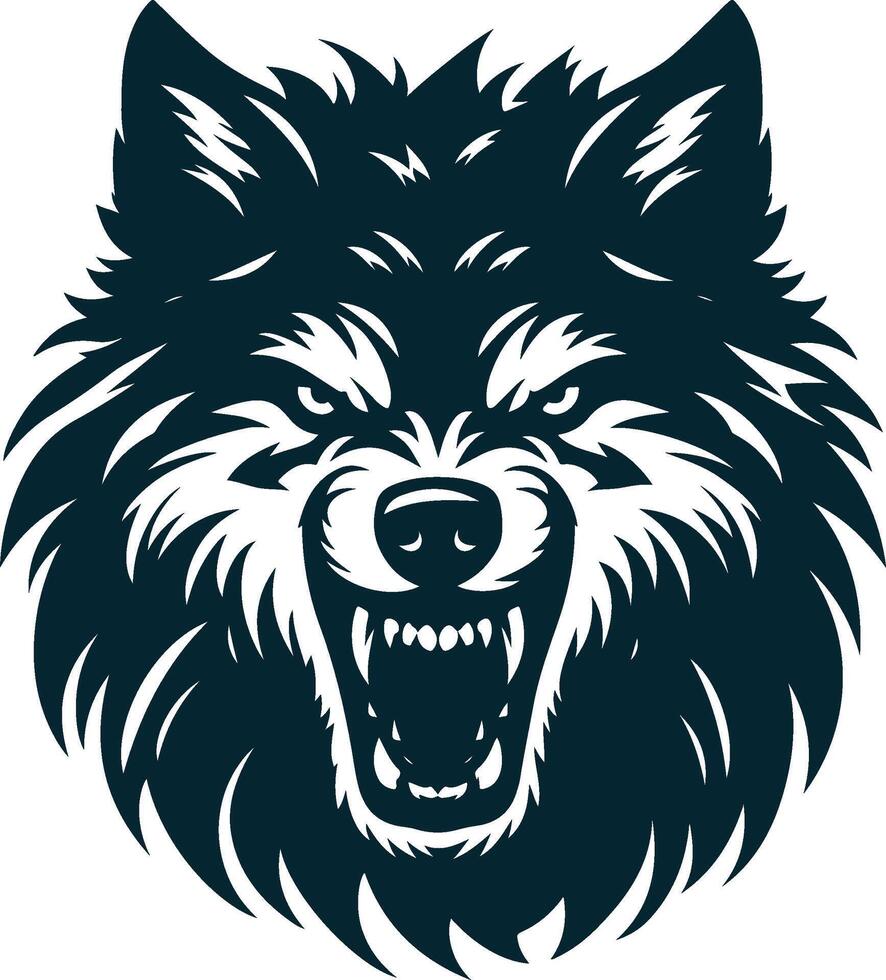 The wolf head is shown in black and white vector