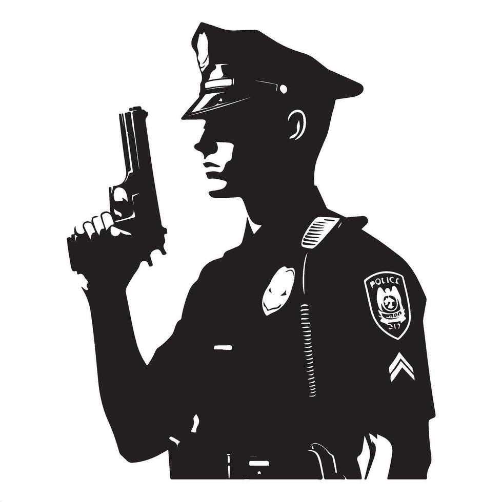 Silhouette of a Police Officer in Uniform vector