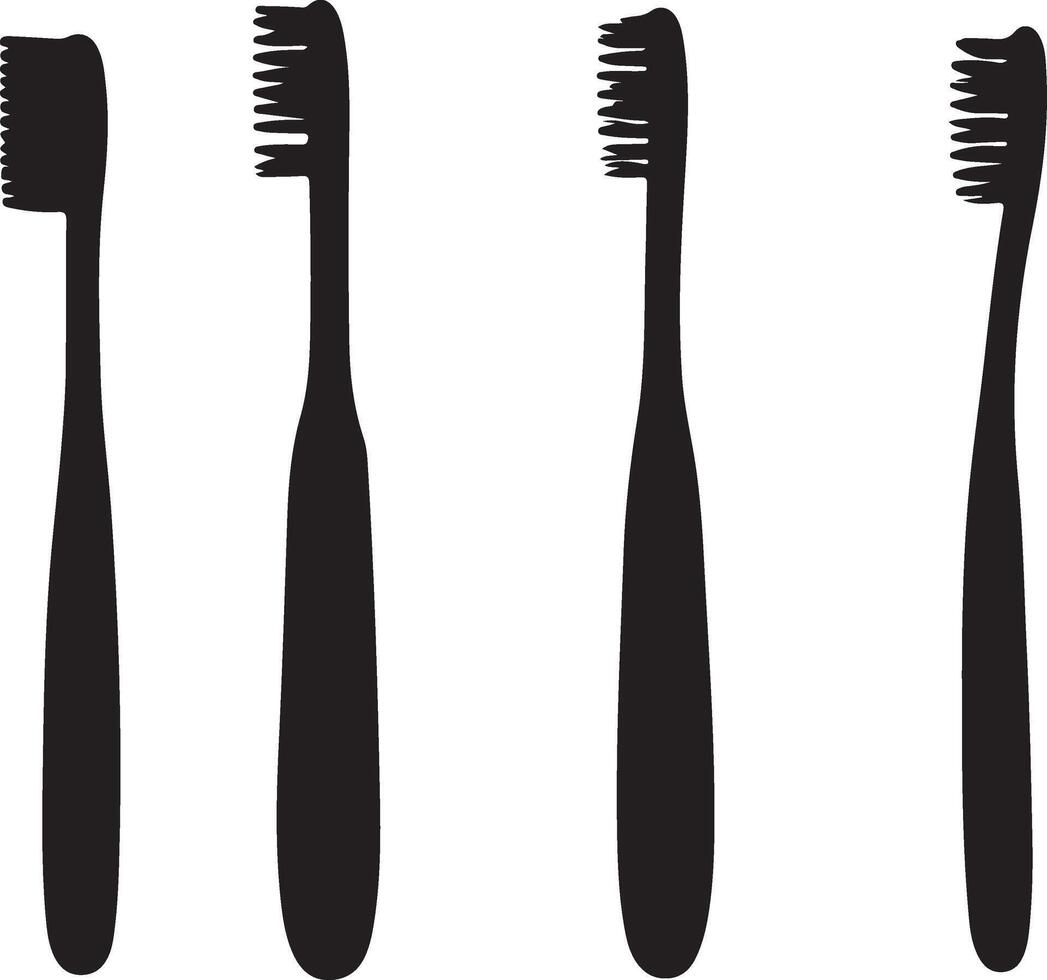 A set of four black and white toothbrushes vector