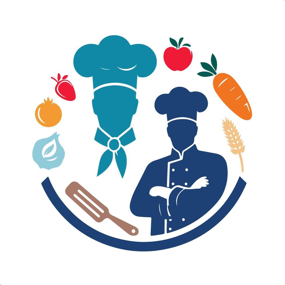 A chef and vegetables are shown in a circle vector