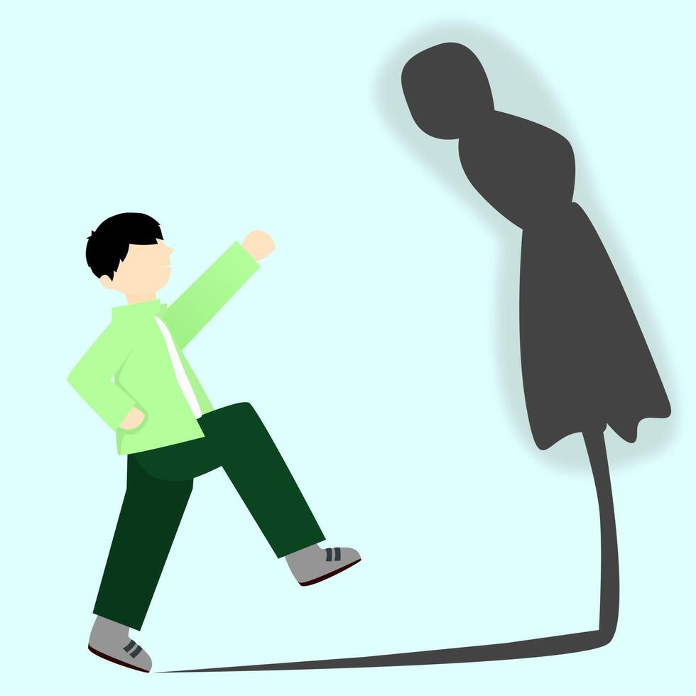 young man fight his own fear illustration vector