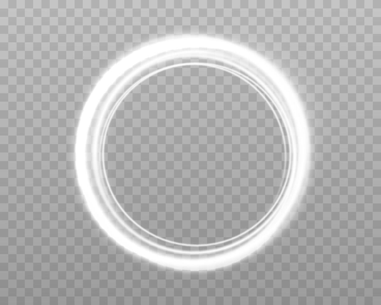 Silver magic ring with glowing. Neon realistic energy flare halo ring. Abstract light effect vector