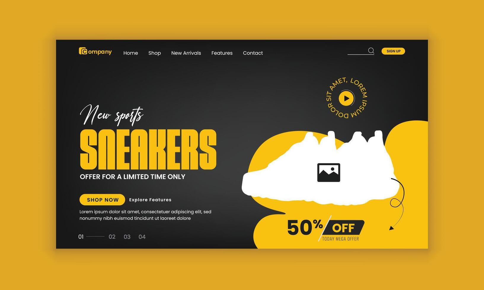 New Collection Sneakers Big Sale Landing Page or Shoes Sale Horizontal Banner Design Template vector