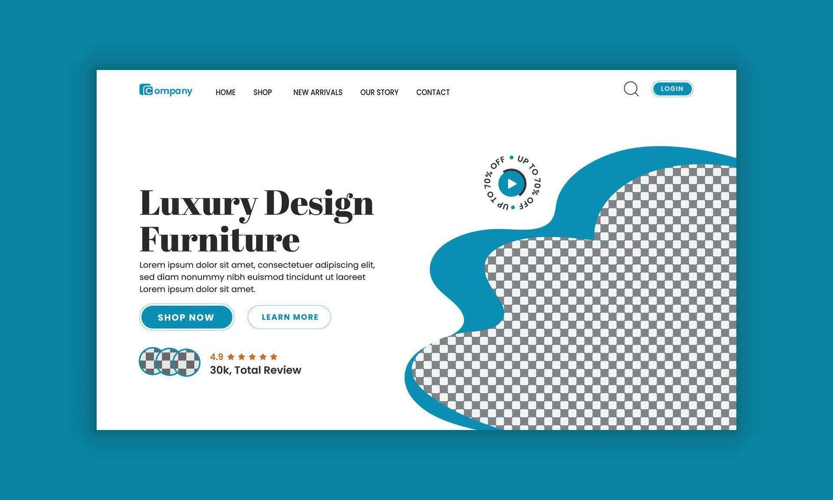Minimal furniture website landing page hero section and flat banner ui ux design template vector