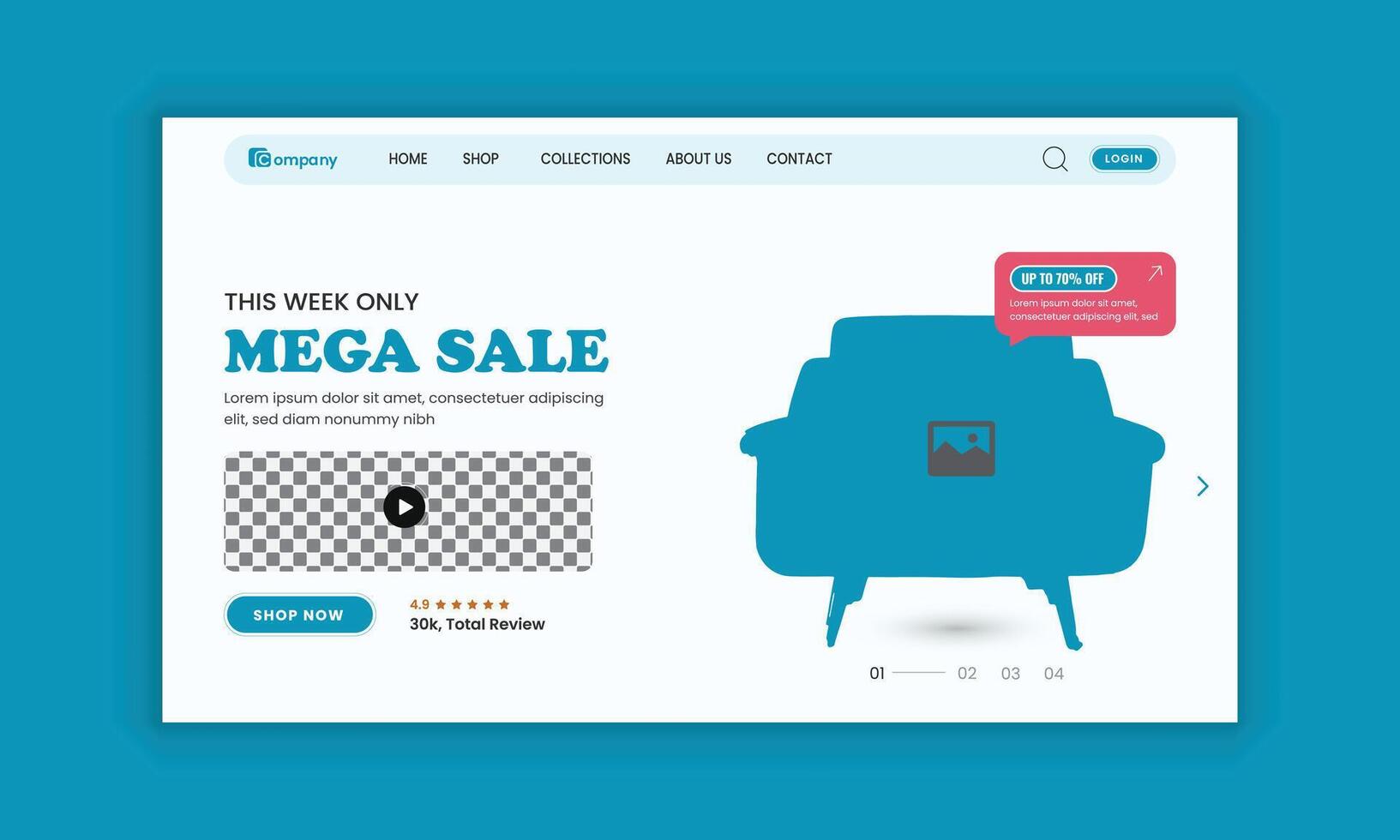 New collection Furniture Sale website landing page hero section and web banner user interface design template vector