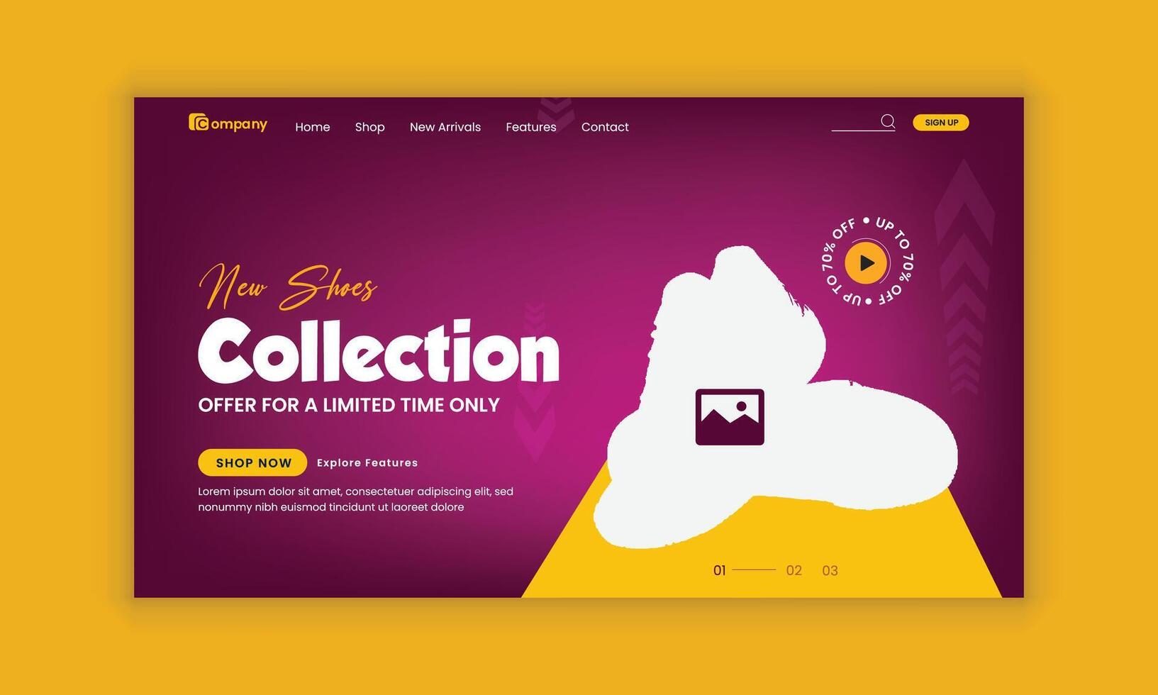Footwear Landing Page Template and Sneaker Landing Page User Interface Design Sneakers Sale Landing Page User Interface Design and Exclusive Modern Sports Sneakers Fashion vector
