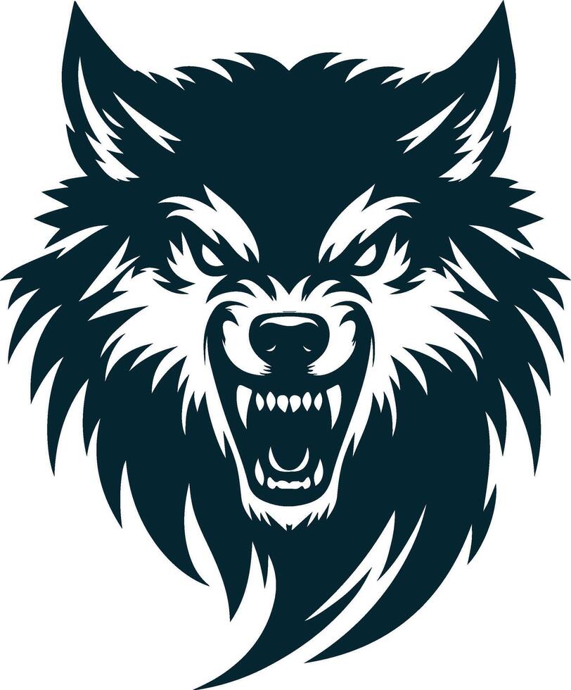 The wolf head is shown in black and white vector