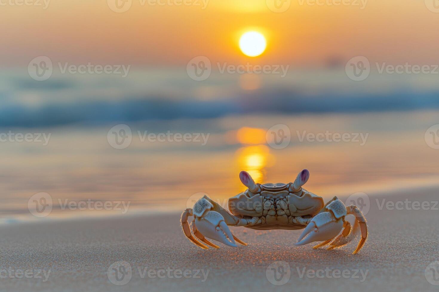 A crab on the beach at sunset photo