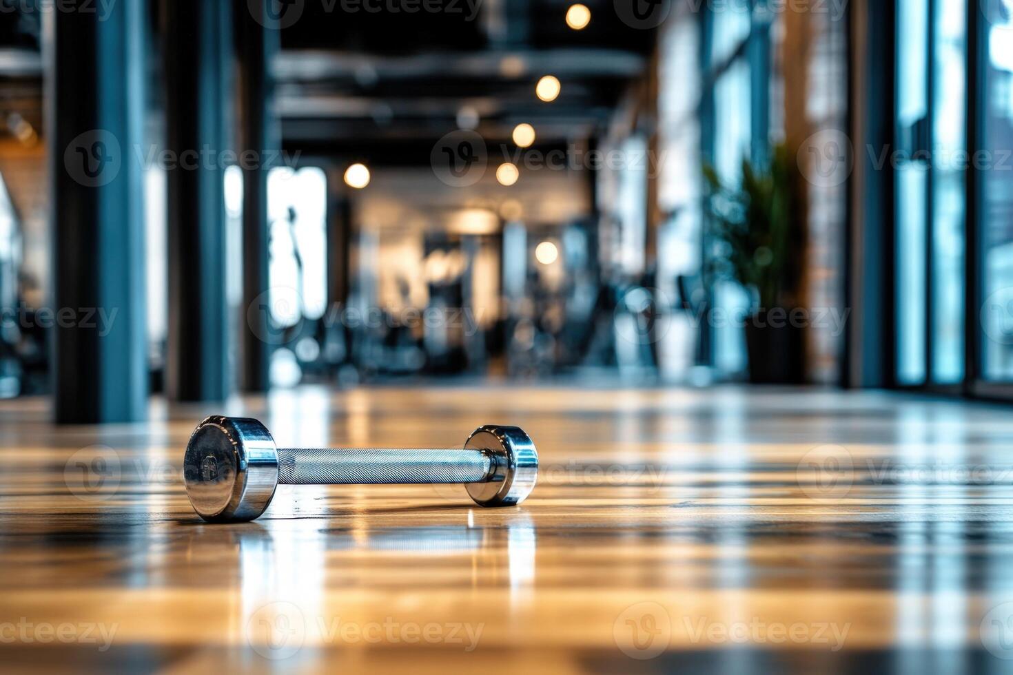 A dumbbell on the floor in a gym photo