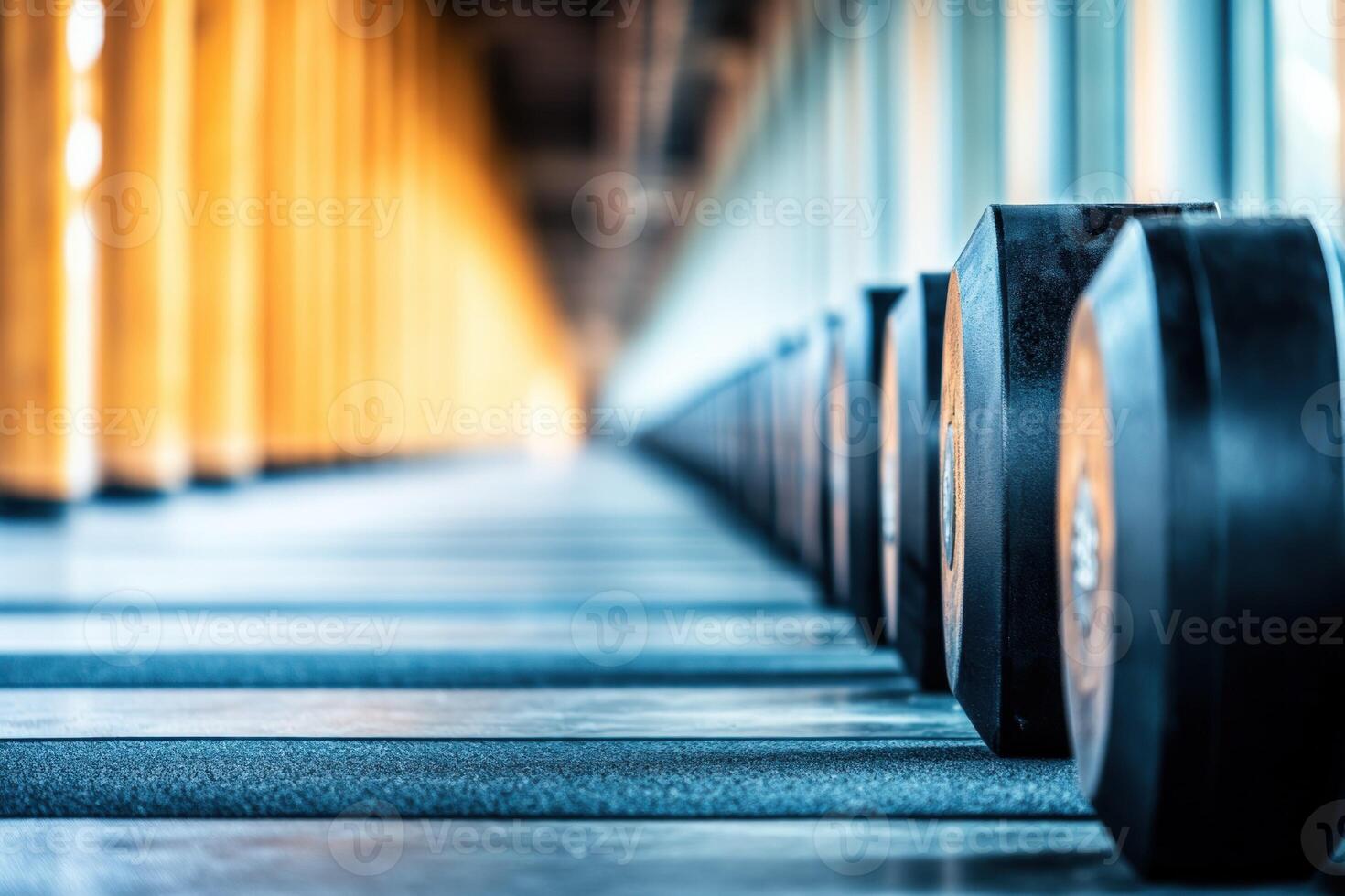 Rows of exercise equipment in a gym photo