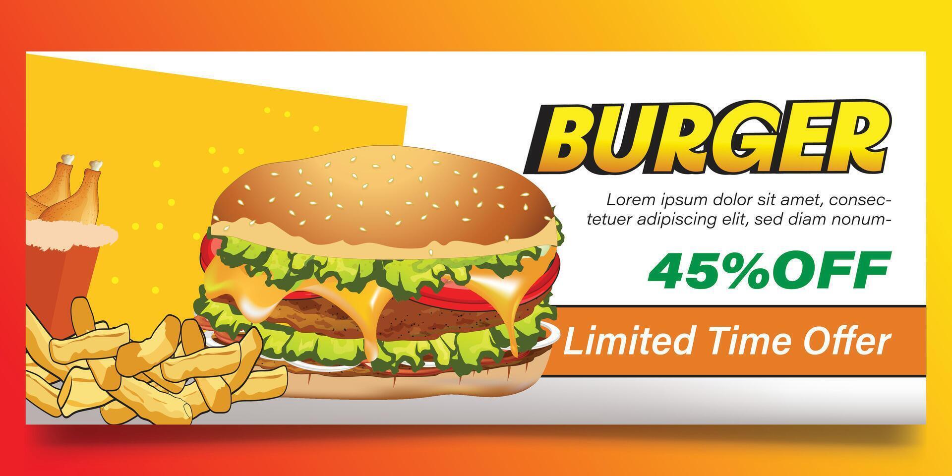 Clean and simple burger banner design vector