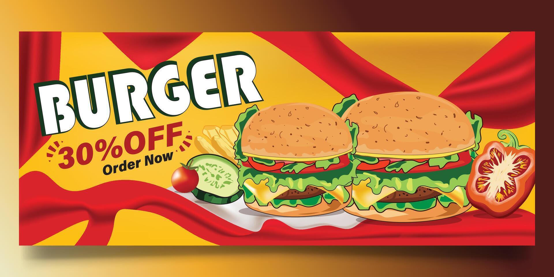 Attractive burger web banner with red and yellow color vector