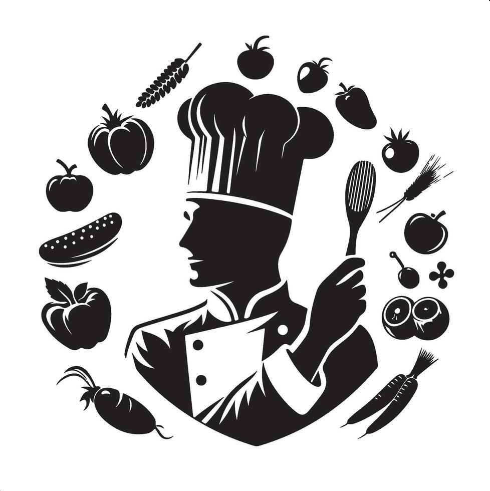 Chef with vegetables and meat vector